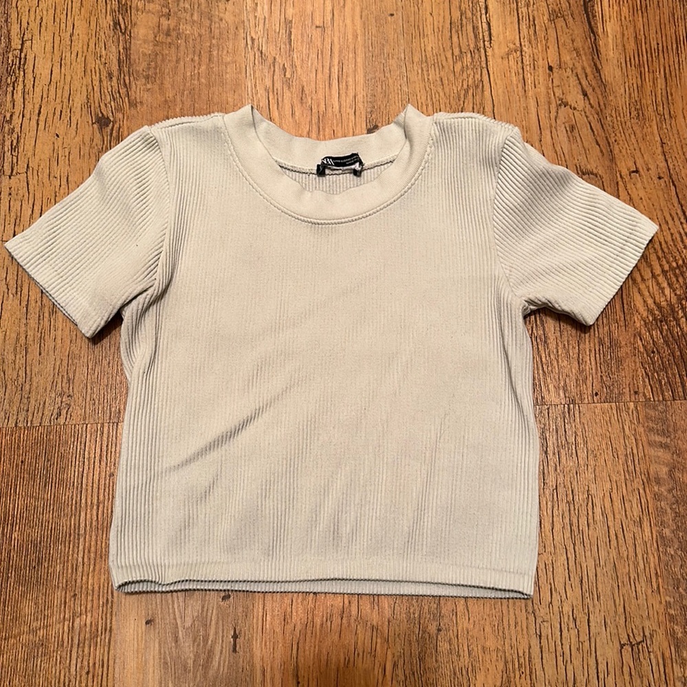 Zara Cream Ribbed Crop Top